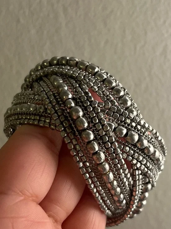Silver Tone Multi-Row Beaded Women’s Bracelet - Picture 2 of 3